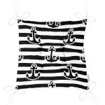 Beyaz Zemin Üzerinde Siyah Çizgili Çapa Desenli Dijital Baskılı Modern Pofuduk Sandalye Minderi Realhomes