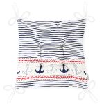 Beyaz Zemin Üzerinde Renkli Çizgili Çapa Desenli Dijital Baskılı Modern Pofuduk Sandalye Minderi Realhomes