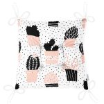 - Pofi-8845-Gorsel-2 - Realhomes Beyaz Zemin Üzerinde Siyah Puantiyeli Kaktüs Desenli Dijital Baskılı Modern Pofuduk Sandalye Minderi Realhomes