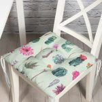 Renkli Zemin Üzerinde Kaktüs Desenli Dijital Baskılı Modern Pofuduk Sandalye Minderi Realhomes