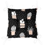 Siyah Zemin Üzerinde Kaktüs Desenli Dijital Baskılı Modern Pofuduk Sandalye Minderi Realhomes