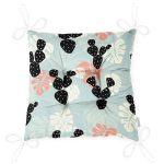 - Pofi-8860-Gorsel-2 - Realhomes Renkli Zemin Üzerinde Yaprak Desenli Dijital Baskılı Modern Pofuduk Sandalye Minderi Realhomes