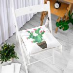 - Pofi-8863-Gorsel-1 - Realhomes Beyaz Zemin Üzerinde Kaktüs Desenli Dijital Baskılı Modern Pofuduk Sandalye Minderi Realhomes