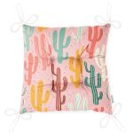 - Pofi-8865-Gorsel-2 - Realhomes  Renkli Zemin Üzerinde Sevimli Kaktüs Desenli Dijital Baskılı Modern Pofuduk Sandalye Minderi Realhomes