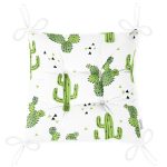 Beyaz Zemin Üzerinde Renkli Kaktüs Desenli Dijital Baskılı Modern Pofuduk Sandalye Minderi Realhomes