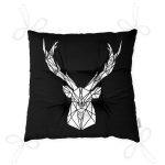 Siyah Zeminde Mermer Motifli Geyik Tasarımlı Modern Pofuduk Sandalye Minderi Realhomes