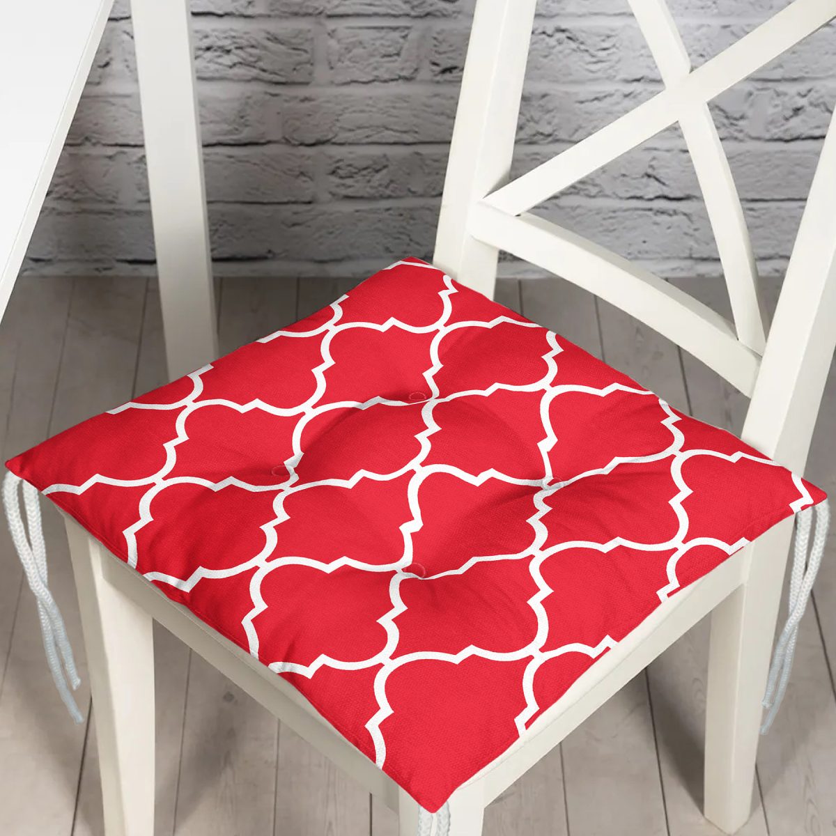 Kırmızı Ogea Desenli Dijital Baskılı Modern Pofuduk Sandalye Minderi Realhomes