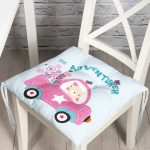 Pembe Ara Süren Kedi Figürlü Dijital Baskılı Modern Pofuduk Sandalye Minderi Realhomes