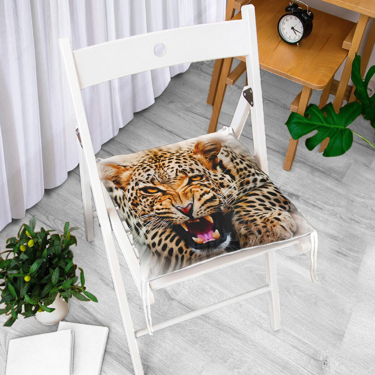 Leopar Resimli Dijital Baskılı Modern Pofuduk Sandalye Minderi Realhomes