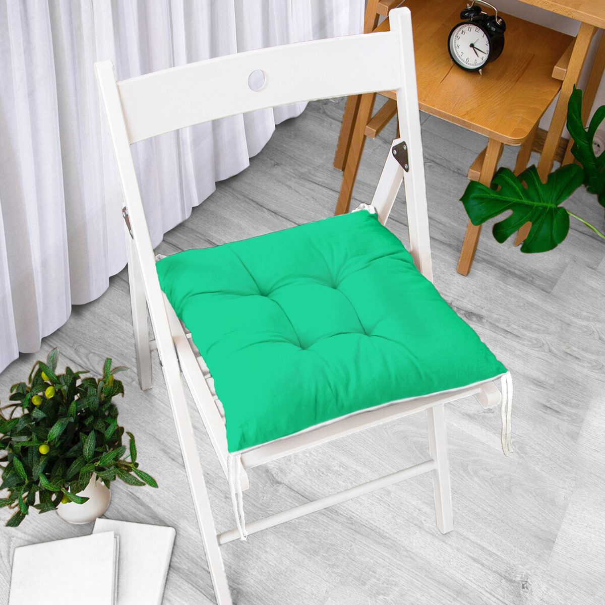 Yeşil Renkli Dijital Baskılı Özel Tasarım Modern Pofuduk Sandalye Minderi Realhomes
