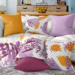 Realhomes Geometrik Çizgiler Üzerinde Tropikal Yaprak ve Flamingo 4'lü Yastık Kırlent Kılıfı Realhomes