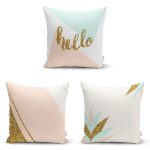 - Rh-K3luset324 - Realhomes 3'lü Gold Detaylı Soyut Çizimli Dekoratif Yastık Kırlent Kılıf Seti Realhomes