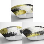 - Rh-K3luset326-1 - Realhomes 3'lü Gold Detaylı Yaprak Desenli Modern Yastık Kırlent Kılıf Seti Realhomes