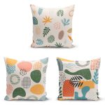 - Rh-K3luset329 - Realhomes 3'lü Renkli Çizimli Bohem Motifli Modern Yastık Kırlent Kılıf Seti Realhomes