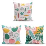 - Rh-K3luset330 - Realhomes 3'lü Renkli Çizimli Bohem Motifli Modern Yastık Kırlent Kılıf Seti Realhomes