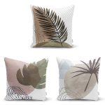 3'lü Soft Zemin Üzerinde Renkli Yaprak Desenli Modern Yastık Kırlent Kılıf Seti Realhomes