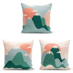 - Rh-K3luset333 - Realhomes  3'lü Renkli Zemin Üzerinde Onedraw Çizimli Modern Yastık Kırlent Kılıf Seti Realhomes