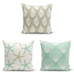 - Rh-K3luset335 - Realhomes 3'lü Renkli Zemin Üzerinde Deniz Yıldızı Desenli Modern Yastık Kırlent Kılıf Seti Realhomes