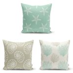 - Rh-K3luset336 - Realhomes  3'lü Renkli Zemin Üzerinde Deniz Yıldızı Desenli Modern Yastık Kırlent Kılıf Seti Realhomes