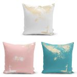 - Rh-K3luset337 - Realhomes  3'lü Renkli Zeminli Mermer Motifli Modern Yastık Kırlent Kılıf Seti Realhomes