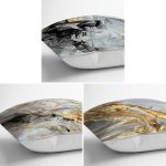 - Rh-K3luset340-1 - Realhomes 3'lü Renkli Zeminli Gold Detaylı Mermer Desenli Modern Yastık Kırlent Kılıf Seti Realhomes