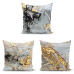 - Rh-K3luset340 - Realhomes 3'lü Renkli Zeminli Gold Detaylı Mermer Desenli Modern Yastık Kırlent Kılıf Seti Realhomes