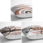 - Rh-K3luset341-1 - Realhomes 3'lü Beyaz Zemin Üzerinde Onedraw Çizimli Yaprak Motifli Modern Yastık Kırlent Kılıf Seti Realhomes