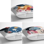 3'lü Beyaz Zemin Üzerinde Renkli Onedraw Çizimli Modern Yastık Kırlent Kılıf Seti Realhomes