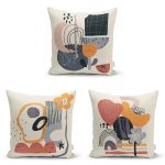 - Rh-K3luset344 - Realhomes 3'lü Beyaz Zemin Üzerinde Renkli Onedraw Çizimli Modern Yastık Kırlent Kılıf Seti Realhomes