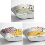 - Rh-K3luset345-1 - Realhomes 3'lü Beyaz Zemin Üzerinde Renkli Onedraw Çizimli Yaprak Desenli Modern Yastık Kırlent Kılıf Seti Realhomes