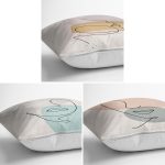 - Rh-K3luset347-1 - Realhomes 3'lü Beyaz Zemin Üzerinde Onedraw Çizimli Bayan Silüeti Modern Yastık Kırlent Kılıf Seti Realhomes