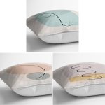 - Rh-K3luset348-1 - Realhomes  3'lü Beyaz Zemin Üzerinde Renkli Onedraw Çizimli Modern Yastık Kırlent Kılıf Seti Realhomes