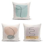 - Rh-K3luset348 - Realhomes  3'lü Beyaz Zemin Üzerinde Renkli Onedraw Çizimli Modern Yastık Kırlent Kılıf Seti Realhomes