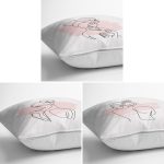 - Rh-K3luset353-1 - Realhomes 3'lü Beyaz Zemin Üzerinde Onedraw Çizimli Bayan Silüeti Modern Yastık Kırlent Kılıf Seti Realhomes