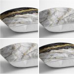 - Rh-K4luSet222-1 - Realhomes  Realhomes Siyah Gümüş Renk Mermer Desenli 4'lü Yastık Kırlent Kılıfı Realhomes