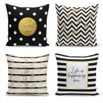 Realhomes Gold Yazılı Geometrik Desenli 4'lü Dekoratif Modern Yastık Kırlent Kılıfı Realhomes