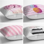 Realhomes Pembe Beyaz Çizgili Konsept Desenli 4'lü Modern Yastık Kırlent Kılıfı Realhomes