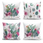 - Rh-K4luSet230 - Realhomes Realhomes Kaktüs Desen Motifli 4'lü Dekoratif Yastık Kırlent Kılıfı Realhomes