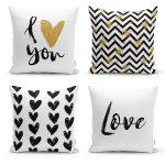 - Rh-K4luSet233 - Realhomes  Realhomes 4'lü I Love You Kombin Yastık Kırlent Kılıf Seti Realhomes