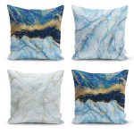 Realhomes Mavi Mermer Kombinli 4'lü Yastık Kırlent Kılıfı Realhomes