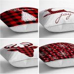 - Rh-K4luSet236-1 - Realhomes Realhomes Ekose Zeminli Yılbaşı Desenli 4'lü Yastık Kırlent Kılıfı Realhomes