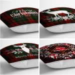 - Rh-K4luSet238-1 - Realhomes Realhomes Ekose Zeminli Yılbaşı Desenli 4'lü Yastık Kırlent Kılıfı Realhomes