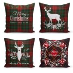 - Rh-K4luSet238 - Realhomes Realhomes Ekose Zeminli Yılbaşı Desenli 4'lü Yastık Kırlent Kılıfı Realhomes