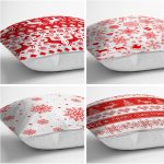- Rh-K4luSet241-1 - Realhomes Realhomes Kırmızı Beyaz Yılbaşı Geyik ve Kar Taneleri 4'lü Yastık Kırlent Kılıfı Realhomes