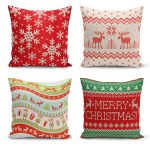 - Rh-K4luSet243 - Realhomes Realhomes Merry Christmas Temalı Konsept 4'lü Yastık Kırlent Kılıfı Realhomes