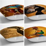 Realhomes Afrika Bayan Temalı Modern Dekoratif 4'lü Yastık Kırlent Kılıfı Realhomes