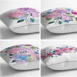 - Rh-K4luSet246-1 - Realhomes  Realhomes Ortanca Çiçeği Motifli Modern 4'lü Kombin Yastık Kırlent Kılıfı Realhomes