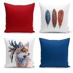 - Rh-K4luSet249 - Realhomes  Realhomes Modern Renkli Tüy Motifli Dekoratif 4'lü Kırlent Yastık Kılıfı Realhomes