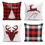 - Rh-K4luSet250 - Realhomes  Realhomes Yılbaşı Temalı Ekoseli 4'lü Modern Yastık Kırlent Kılıfı Realhomes