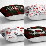 - Rh-K4luSet251-1 - Realhomes Realhomes Merry Christmas Temalı Geyik Motifli 4'lü Yastık Kırlent Kılıfı Realhomes